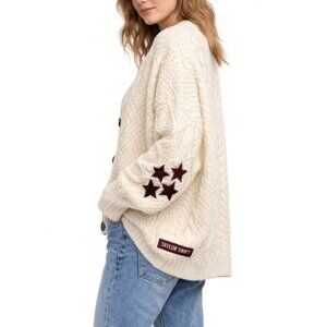 Taylor Swift Red Cable Knit Cardigan Stars Oversized